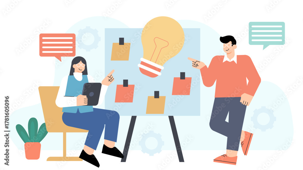 Obraz premium Business People in Corporate Brainstorm Session Flat Vector Illustration
