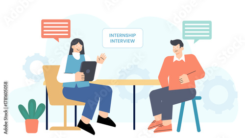 Flat Design Business Internship Interview Concept Flat Vector Illustration