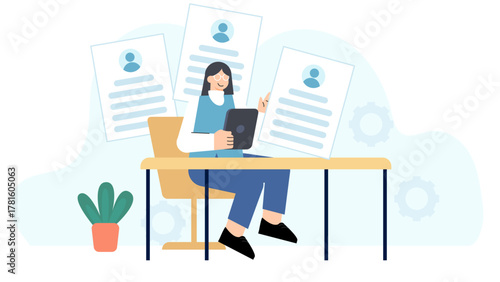 HR Manager Reviewing Employee CV Illustration Flat Vector Illustration