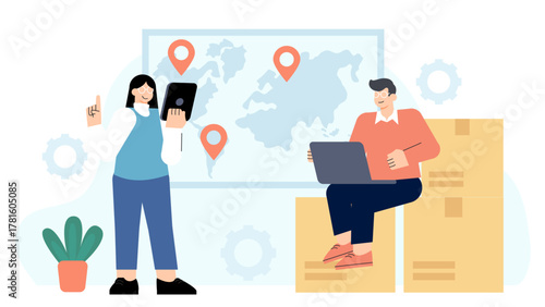 Global Supply Chain Management Flat Vector Illustration