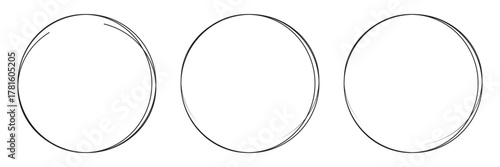 Hand drawn circle line sketch set. Circular vector image. Vector brush strokes circles of paint on white background, doodle round circles for message note mark