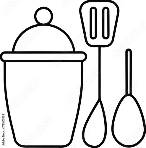 Kitchen Utensils Line Art Transparent Background
