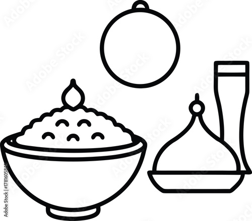 Middle Eastern Cuisine Line Art Transparent Background