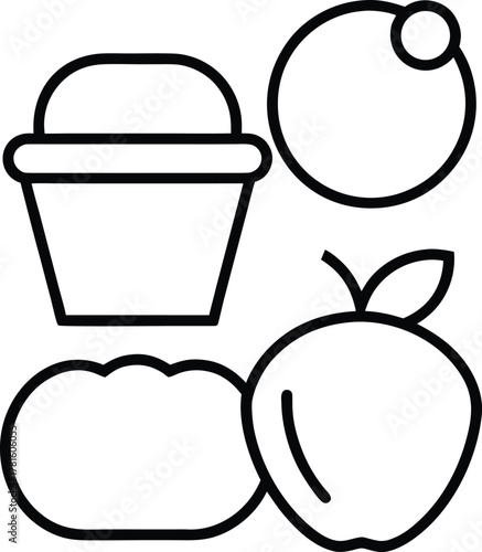 Minimalist Food Icons Line Art Transparent Background