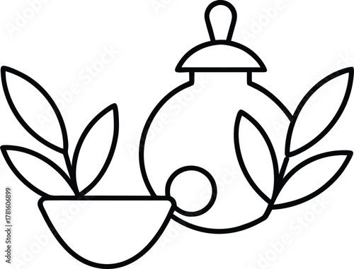 Tea Leaves and Infusers Line Art on Transparent Background