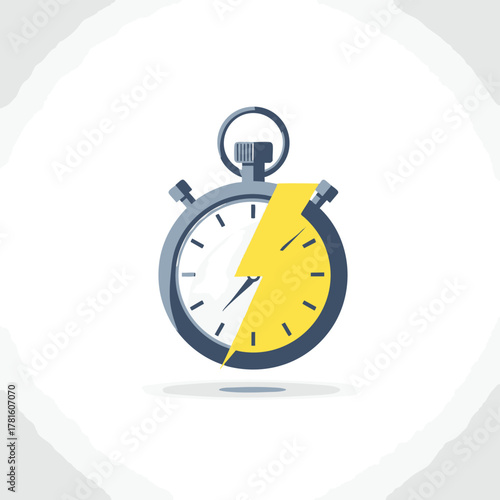 Stopwatch icon with lightning bolt representing speed and time.
