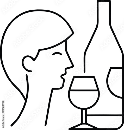 Wine Tasting Line Art on Transparent Background