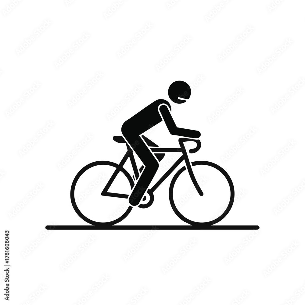 Obraz premium A simple black and white illustration depicts a cyclist riding a bicycle on a flat surface, perfect for various design projects.