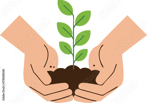 Two hands cradling soil with a small plant growing on World Soil Day.