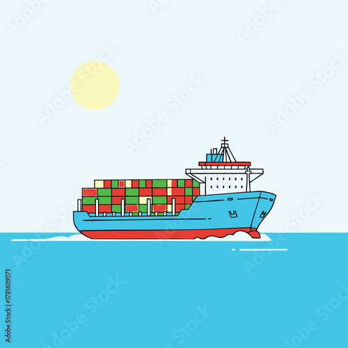 Cargo ship sailing on the ocean with containers transportation concept.
