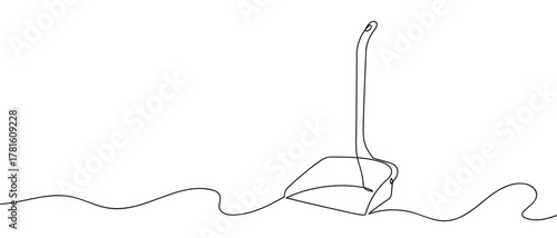 Dustpan, one continuous line One line drawing background. Vector illustration. Editable stroke.