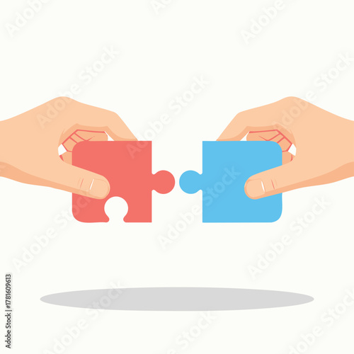 Hands holding puzzle pieces representing teamwork and collaboration for success.