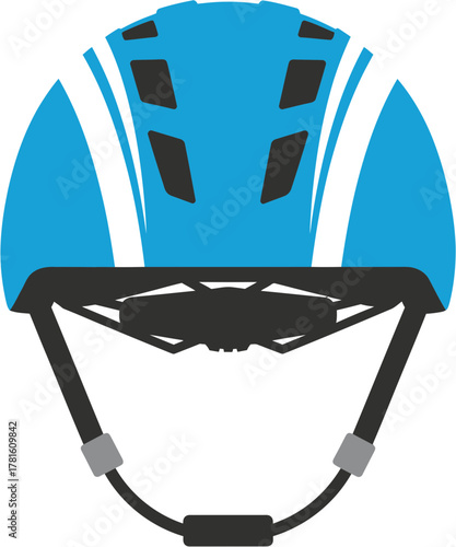 Blue bicycle safety helmet with black straps vector illustration.