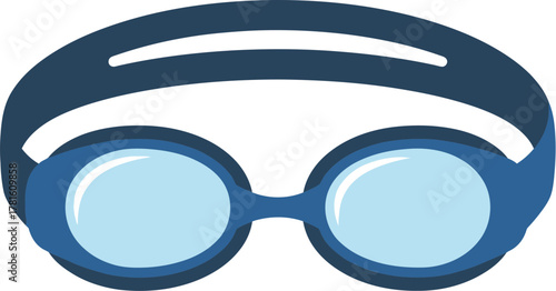 Dark blue swimming goggles with light blue lenses for water sports.