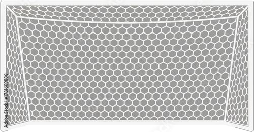 White soccer goal with a hexagonal honeycomb pattern net.
