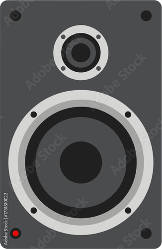 Modern gray audio speaker for music and sound reproduction.
