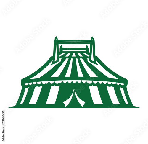 Green and white circus tent vector illustration for entertainment and festive designs