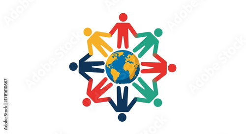 Depicts a colorful, symbolic representation of global unity and interconnectedness. Perfect for illustrating concepts of collaboration, sustainability, and a shared future.