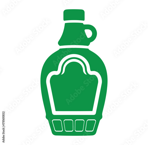 Green vector illustration of a classic maple syrup bottle for design and culinary concepts