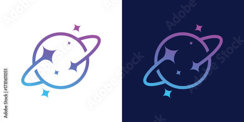 Planet Star Orbit Logo . A dual-meaning design combining a planet and star, symbolizing exploration, discovery, and cosmic connection