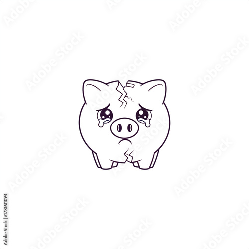 Cracked piggy bank icon showing financial loss or savings problem
