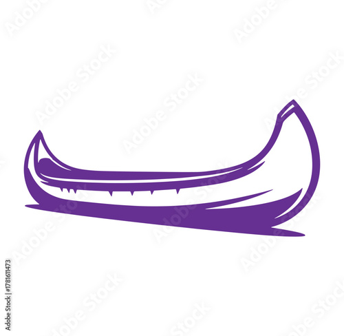 Simple purple canoe illustration isolated on white background for recreational water activities