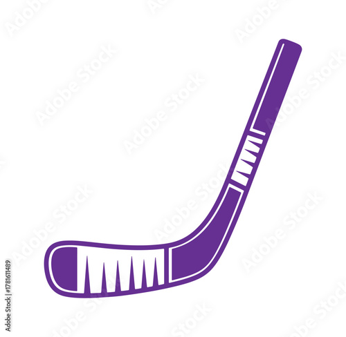 Simple purple hockey stick illustration isolated on white background for sports and design projects