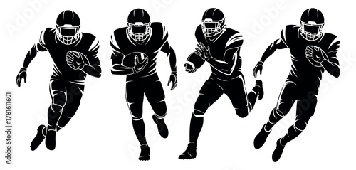Gridiron Football Player Silhouettes. Dynamic Silhouettes of Football Athletes in Action