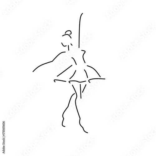 Graceful ballerina line art in a dynamic ballet pose with a tutu. Minimalist drawing perfect for dance, movement, feminine, and elegant artistic themes. (167 karakter)