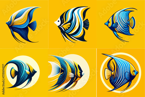 Regal Angelfish vector illustration set