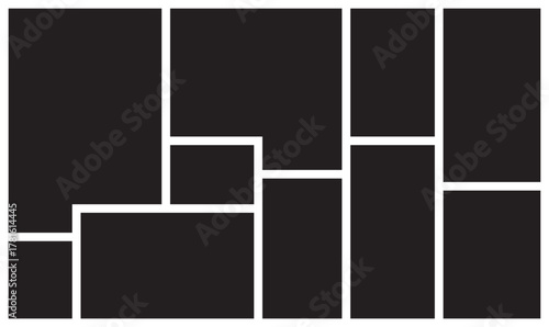 Modern vector collage template. Photo collage geometric frame effect mockup. Mood Board grid arrangement for presentation. Photo album page or composition of a photo on the wall.