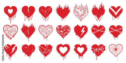Broken Heart Icon Collection Dripping Burning Cracked Barbed Wire Gothic Love Symbol Set