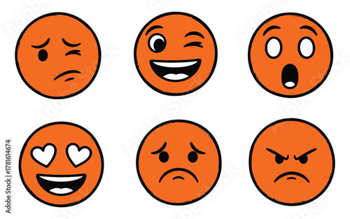 Emoji Face Expression Icon Collection Cute Cartoon Smiley Emotion Vector Set