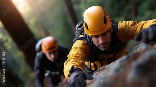 Rock climbing adventure forest sports photography natural environment close-up view overcoming challenges