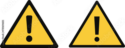 Warning Sign Icon Set - Yellow Caution Exclamation Triangle Symbol