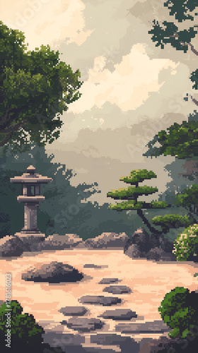 pixel art illustration Misty Forest 