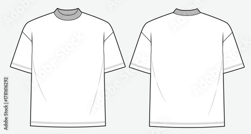 Men oversized t-shirt vector design technical flat drawing.