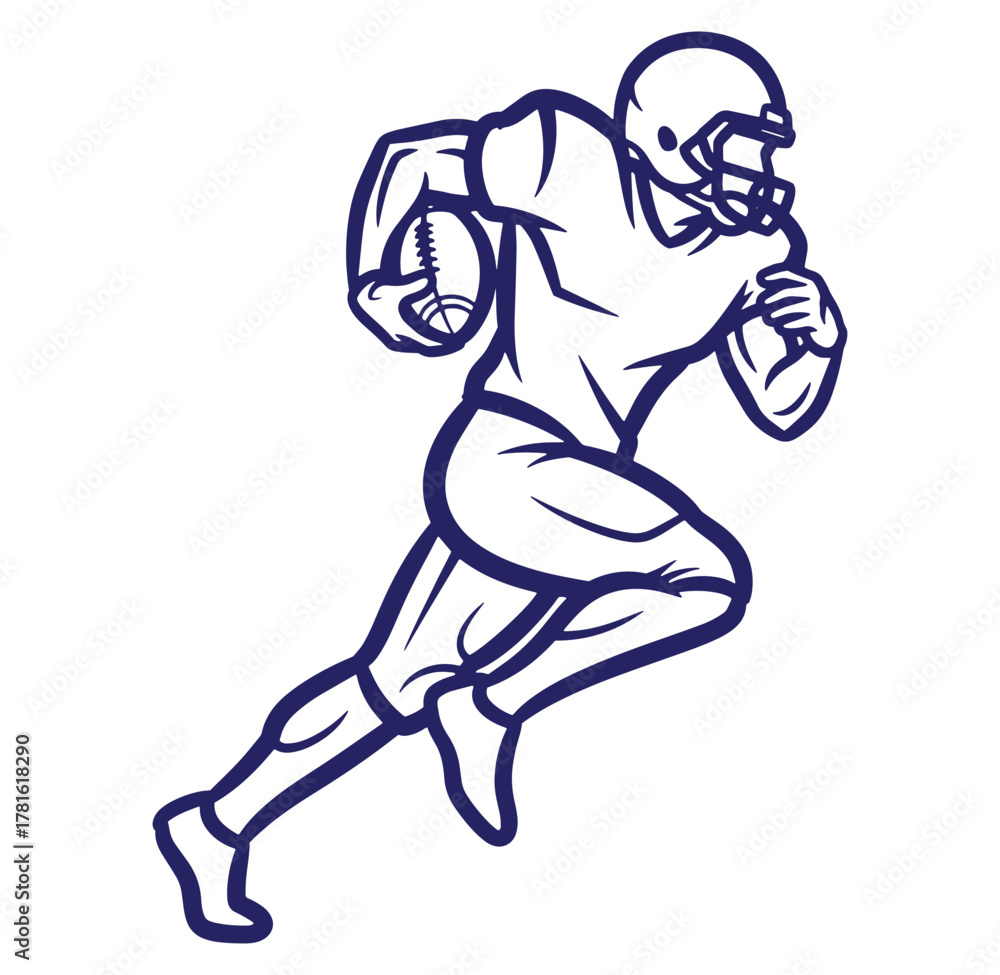 Fototapeta premium American football player running with ball line art illustration design on white background