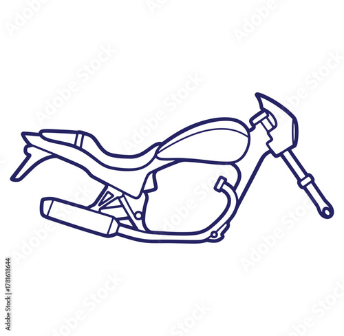 Outline illustration of a modern motorcycle depicting the frame seat engine and wheels