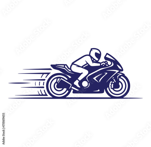 Vector illustration of a motorcycle racing at high speed with a rider in a helmet
