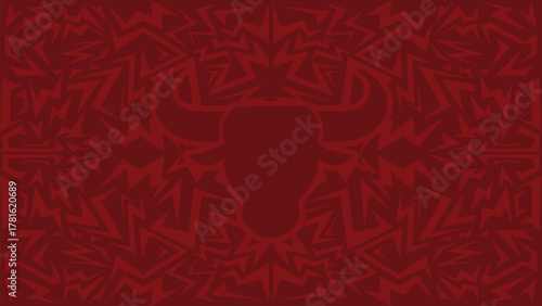 Geometric Tribal Bull Head Silhouette in Dark Maroon and Burgundy with Sharp Angular Abstract Pattern for Tattoo Design, Modern Background, and Decorative Wall Art