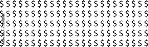 Seamless pattern of black dollar signs on a white background symbolizing money, finance, business, and wealth concepts. Minimalist economic texture for design or digital art use.