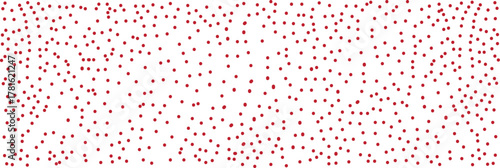 Abstract pattern of scattered red dots on a white background forming a dynamic, random texture.