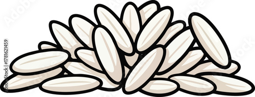 Pile of Uncooked White Rice Grains Isolated on White Background