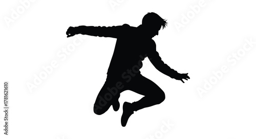 Dynamic silhouette of a person jumping with arms outstretched in a moment of energetic movement silhouette