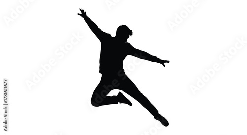 Dynamic silhouette of a man in mid air jump expressing joy and freedom silhouette