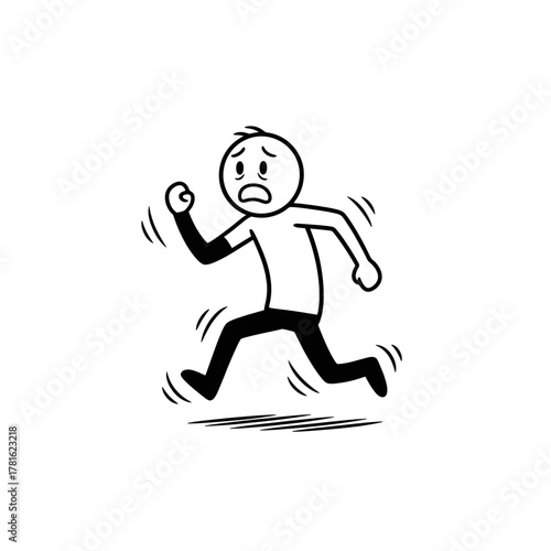 Simple stickman trembling in fear or panic. Expression of anxiety, worry, or shock.