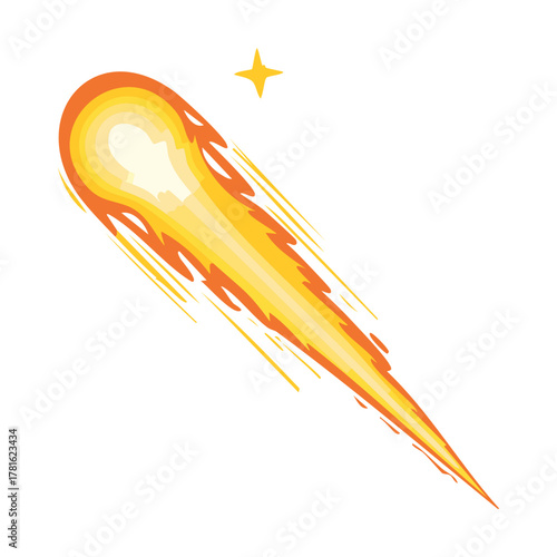 Dynamic Illustration of a Bright Orange Comet with a Long Tail, Symbolizing Speed and Fiery Motion