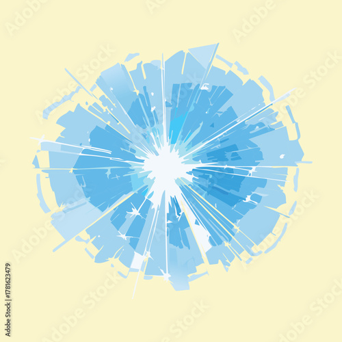 Blue Glass Shatter Effect Vector on a Light Yellow Background, Perfect for Crash and Impact Concepts