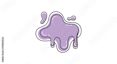 A vibrant purple cartoonish liquid blob with drips and splashes, outlined in black, creating a playful and artistic abstract shape.